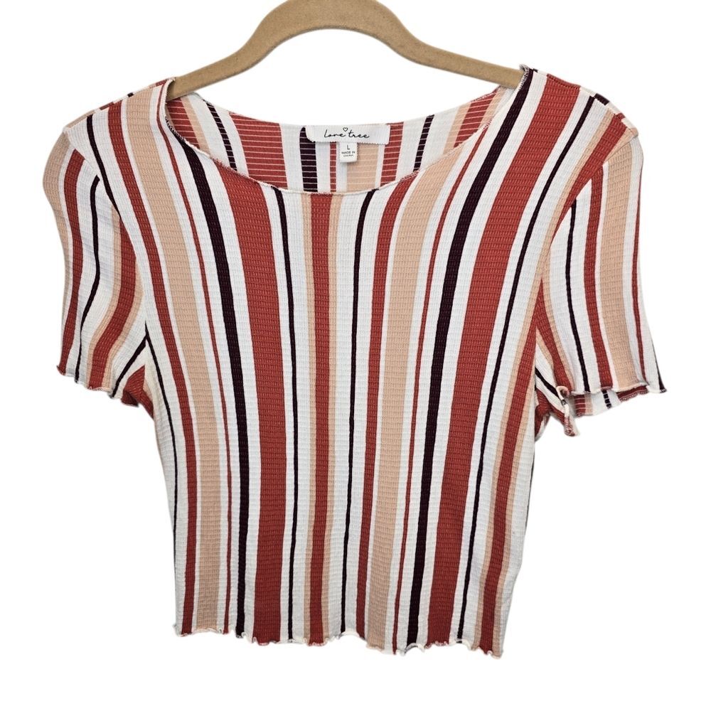 Love Tree Women's L Striped Multicolor Short Sleeve Casual Top